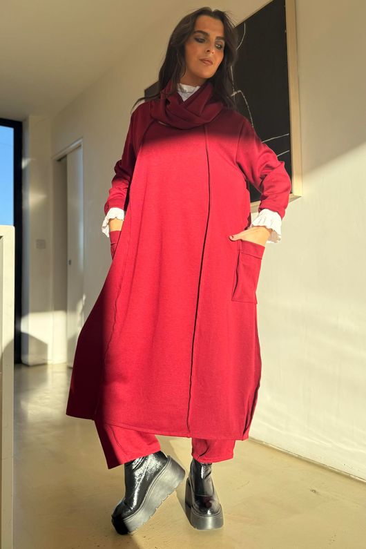 Sola Smart Tech Cowl Cocoon Dress Burgundy